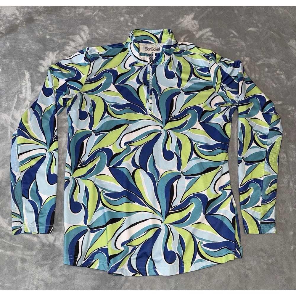 SanSoleil Activewear Shirt Womens Large Long Sleeve Golf Tennis Riding UPF 50